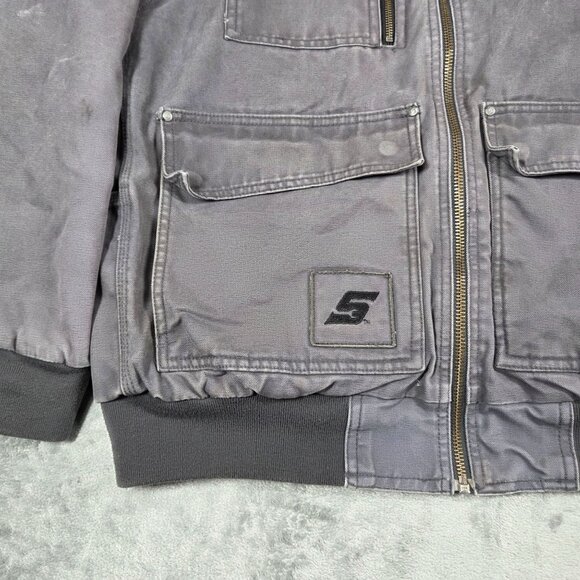Snap On Tools Jacket Mens XL Gray Distressed Quilt Lined Hooded Canvas Coat - Picture 5 of 16
